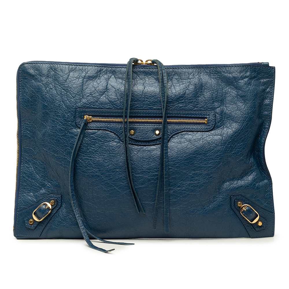 Pre-Loved Balenciaga Lambskin Motocross Classic Zip Around Flat Clutch